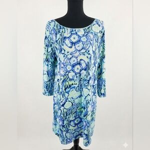 Lilly Pulitzer Blue and Green Floral Midi Dress